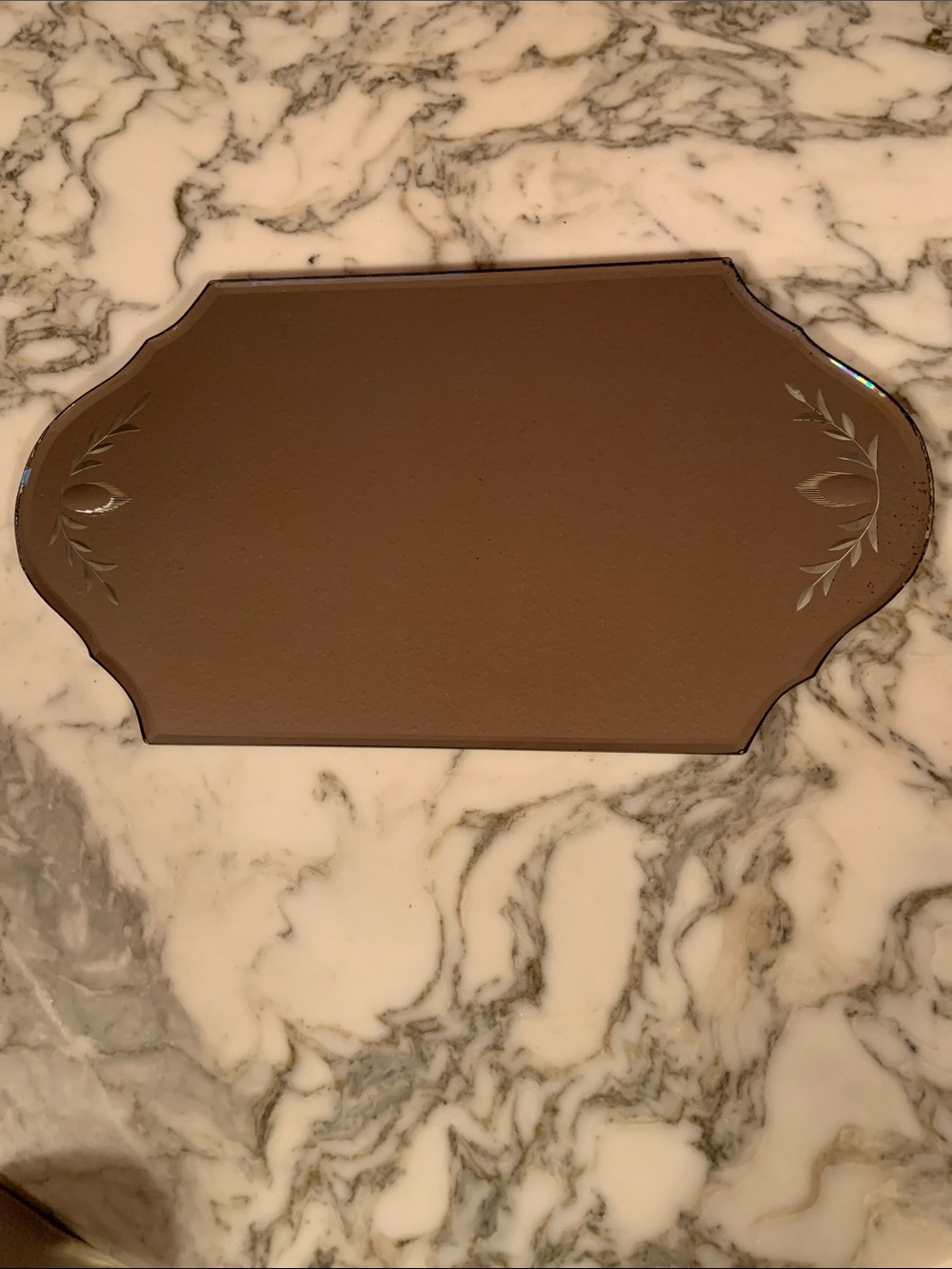 Vintage Etched Dresser Mirror Vanity Tray